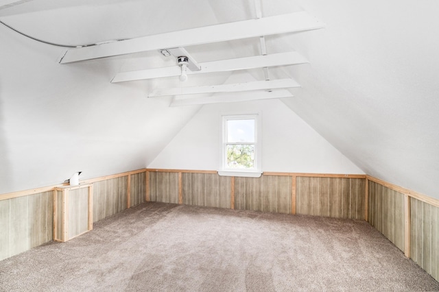 416 6th St, Duluth, MN 55805 - additional living space with light colored carpet, wood walls, and a wainscoted wall