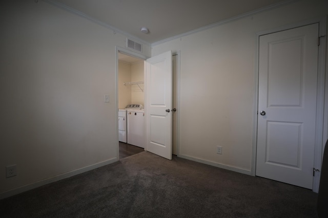 16962 Kenrick Ave Unit 7, Lakeville, MN 55044 - unfurnished bedroom with separate washer and dryer, dark colored carpet, ornamental molding, and baseboards