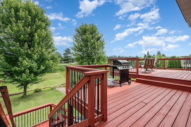29259 Wildwood Rd, Chisago City, MN 55013 - wooden deck featuring a grill and a yard