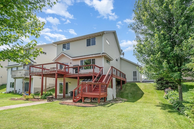 29259 Wildwood Rd, Chisago City, MN 55013 - back of house featuring a wooden deck, stairs, and a yard
