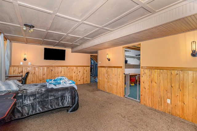 W7340 163rd Ave, Hager City, WI 54014 - carpeted bedroom featuring wainscoting and wood walls