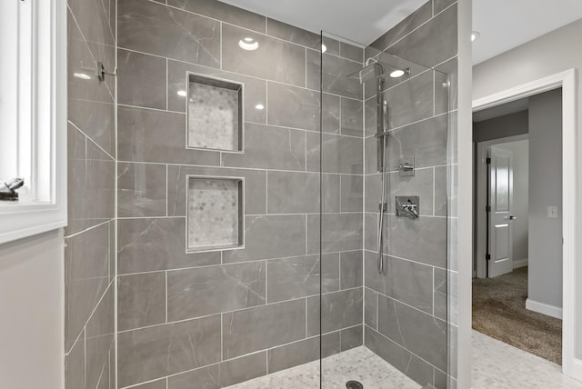 8401 Meadow Lake Rd N, New Hope, MN 55428 - bathroom featuring walk in shower and baseboards