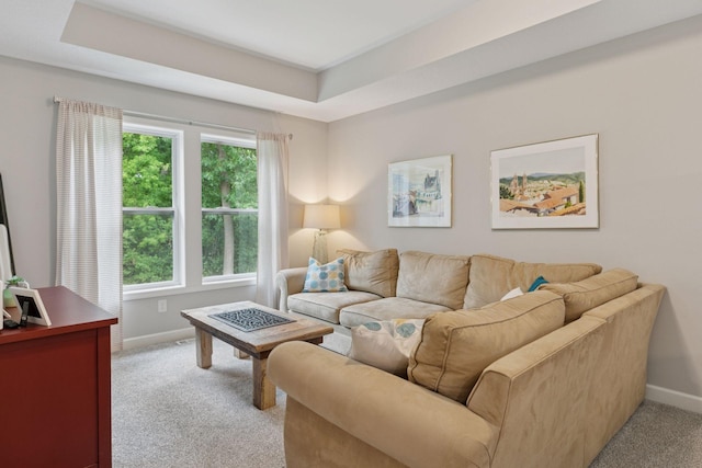 7465 Glengarry Pl, Eden Prairie, MN 55344 - living room featuring light colored carpet and a raised ceiling