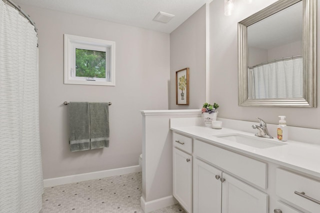7465 Glengarry Pl, Eden Prairie, MN 55344 - full bath with vanity, tile patterned floors, and a shower with curtain