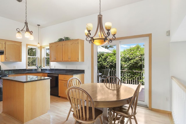 20736 196th Ave NW, Big Lake Twp, MN 55309 - kitchen with dishwasher, a chandelier, light wood finished floors, and plenty of natural light