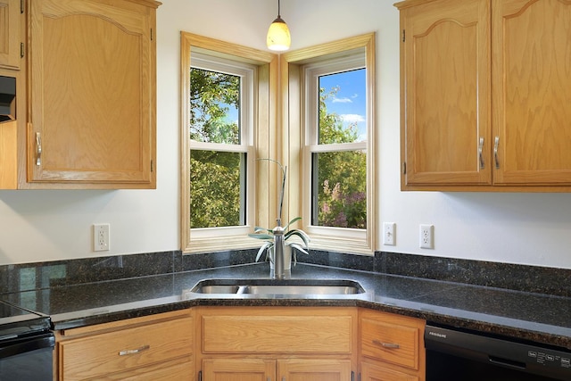 20736 196th Ave NW, Big Lake Twp, MN 55309 - kitchen featuring dishwasher, a sink, pendant lighting, and dark stone counters