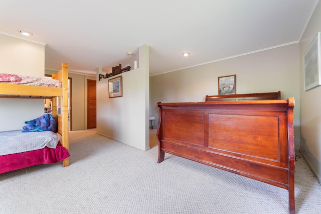 1928 Loop Rd, Two Harbors, MN 55616 - bedroom featuring crown molding, light colored carpet, baseboards, and recessed lighting