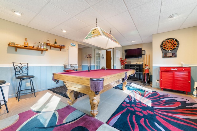 1928 Loop Rd, Two Harbors, MN 55616 - rec room featuring a paneled ceiling, pool table, and wainscoting
