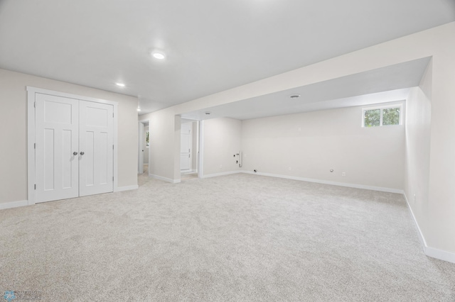 11763 230th St N, Keene Twp, MN 56549 - basement with baseboards, light carpet, and recessed lighting