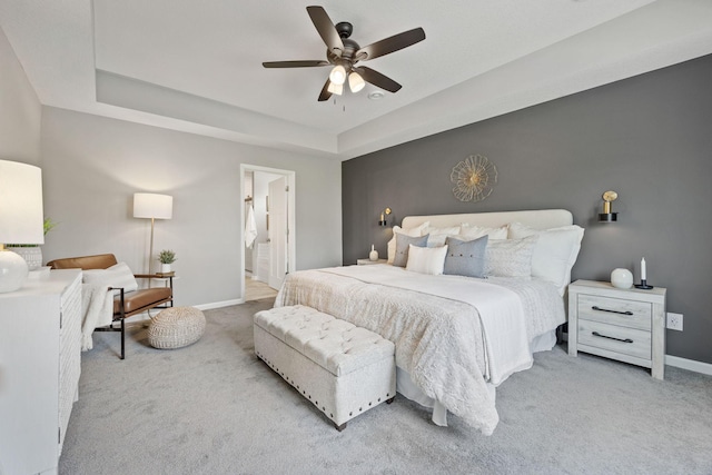 14645 Cloquet St, Dayton, MN 55327 - bedroom with carpet flooring, a raised ceiling, a ceiling fan, and ensuite bathroom