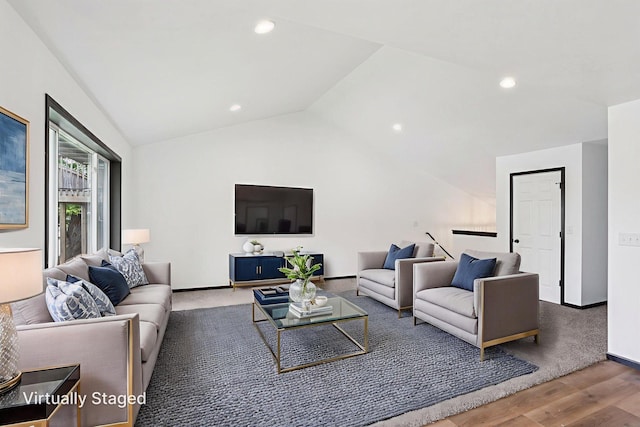 933 Beech St, Saint Paul, MN 55106 - living room with wood finished floors, vaulted ceiling, and recessed lighting