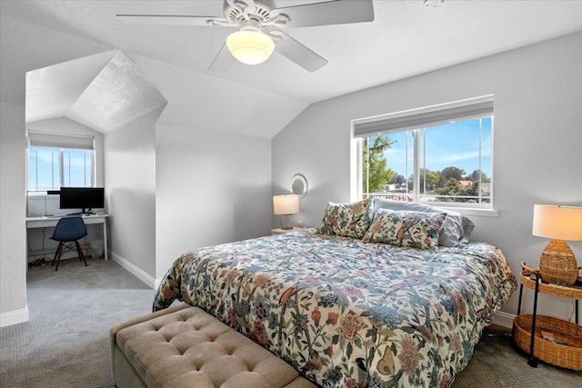 1702 Lakeshore Dr Unit 3, Lake City, MN 55041 - carpeted bedroom with a desk, vaulted ceiling, and a ceiling fan