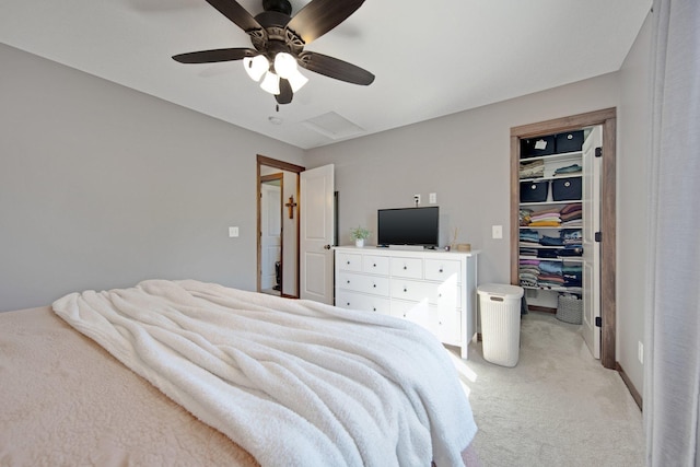 1105 Pioneer Trl SE, Cambridge, MN 55008 - bedroom featuring light carpet, a walk in closet, a closet, and ceiling fan