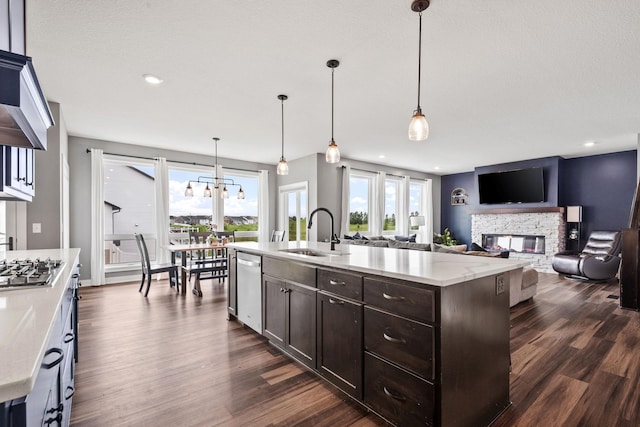 1401 142nd Ct E, Rosemount, MN 55068 - kitchen featuring a sink, dark brown cabinetry, appliances with stainless steel finishes, dark wood-type flooring, and recessed lighting