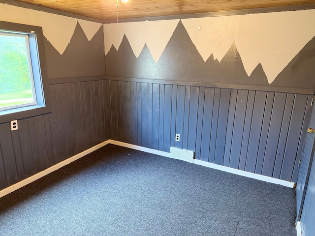 110 9th Ave NE, Deer River, MN 56636 - carpeted spare room featuring wooden ceiling, a wainscoted wall, and wood walls