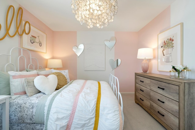19648 104th Pl, Corcoran, MN 55374 - bedroom featuring light carpet, a chandelier, and baseboards