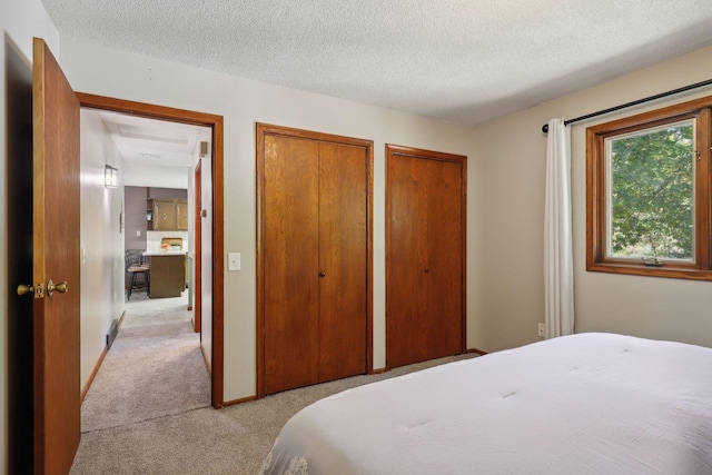 1060 Greer Ave NW, Albion Twp, MN 55358 - bedroom with light carpet, two closets, and a textured ceiling