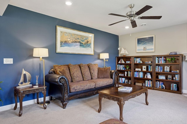 13824 102nd Pl N, Maple Grove, MN 55369 - living room with carpet floors, a ceiling fan, and recessed lighting