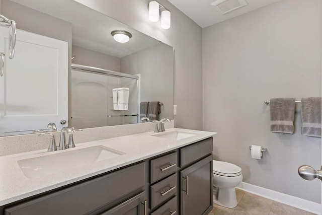 13824 102nd Pl N, Maple Grove, MN 55369 - full bathroom featuring a shower with shower door, double vanity, and tile patterned floors