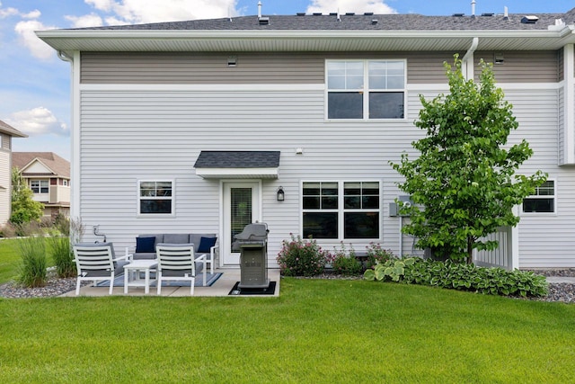 13824 102nd Pl N, Maple Grove, MN 55369 - back of house featuring a lawn, a patio, outdoor lounge area, and a shingled roof