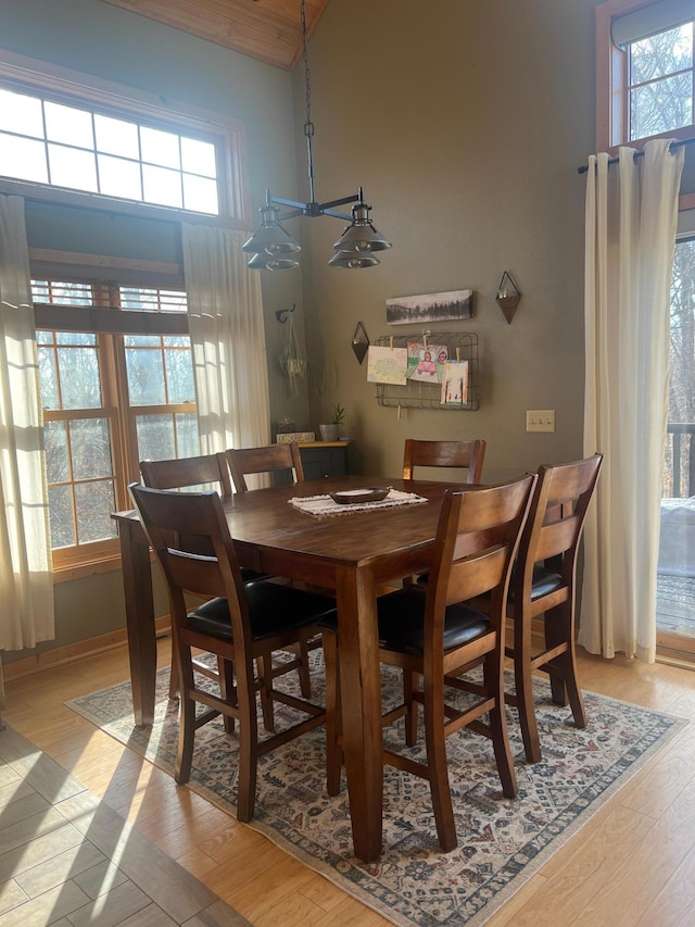 454 Wagon Wheel Dr SE Unit 17, Ten Lake Twp, MN 56601 - dining area featuring healthy amount of natural light, a towering ceiling, and light wood-style flooring