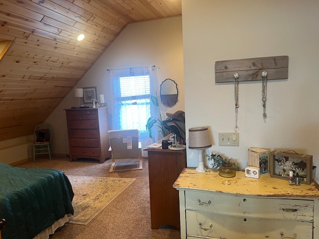 454 Wagon Wheel Dr SE Unit 17, Ten Lake Twp, MN 56601 - bedroom with wood ceiling, carpet floors, and vaulted ceiling