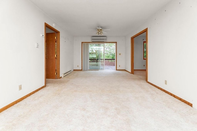 43394 Long Lake Ln, Ottertail, MN 56571 - empty room with a wall mounted AC, a ceiling fan, light carpet, and a baseboard radiator