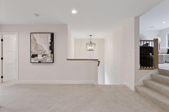 4998 Beach St NE, Prior Lake, MN 55372 - unfurnished living room featuring carpet floors, baseboards, recessed lighting, and a chandelier