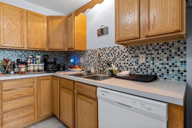 1587 County Road D E Unit B, Maplewood, MN 55109 - kitchen with dishwasher, light countertops, decorative backsplash, and a textured ceiling