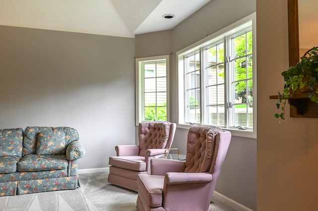 6490 White Dove Dr, Excelsior, MN 55331 - living area featuring carpet flooring, plenty of natural light, baseboards, and vaulted ceiling