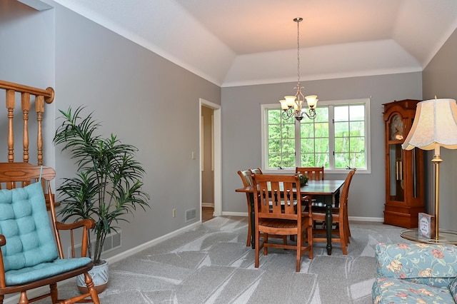 6490 White Dove Dr, Excelsior, MN 55331 - carpeted dining room with baseboards, a chandelier, and a tray ceiling