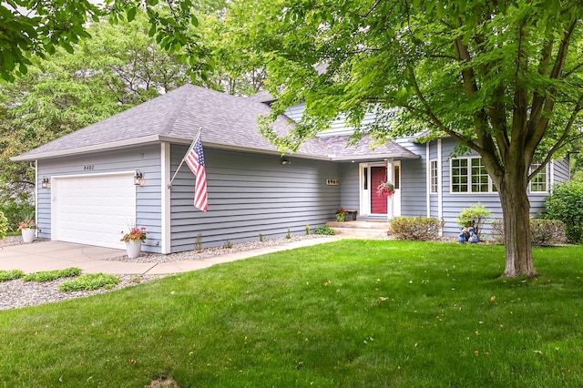 6490 White Dove Dr, Excelsior, MN 55331 - view of front of property with a garage, a shingled roof, a front lawn, and concrete driveway
