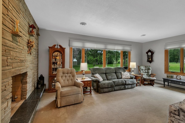 1341 75th Ave NE, Sauk Rapids, MN 56379 - carpeted living area featuring healthy amount of natural light and a stone fireplace