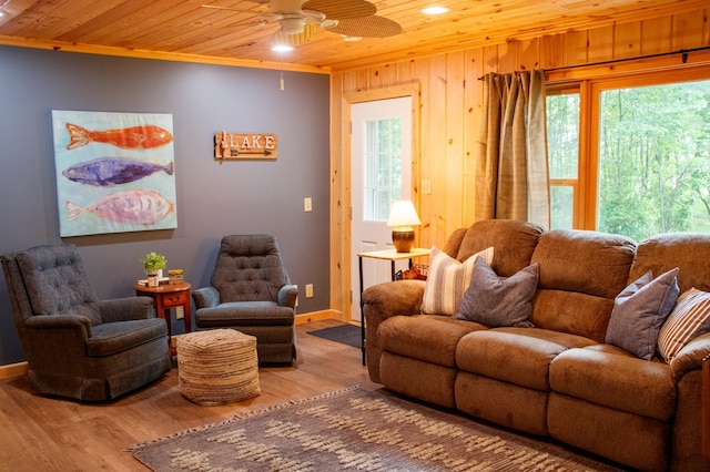 15088 Shady Oak Ln, Center Twp, MN 56465 - living area with wooden ceiling, a ceiling fan, recessed lighting, and wood finished floors