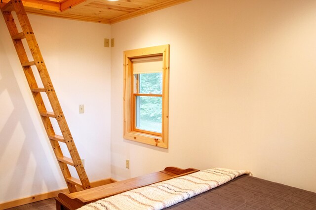 15088 Shady Oak Ln, Center Twp, MN 56465 - bedroom featuring wood ceiling, crown molding, and wood finished floors