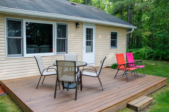 15088 Shady Oak Ln, Center Twp, MN 56465 - wooden deck featuring outdoor dining space