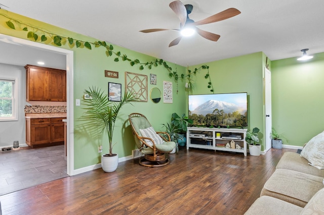 712 Shady Ln SW, Alexandria, MN 56308 - living area featuring wood finished floors and a ceiling fan