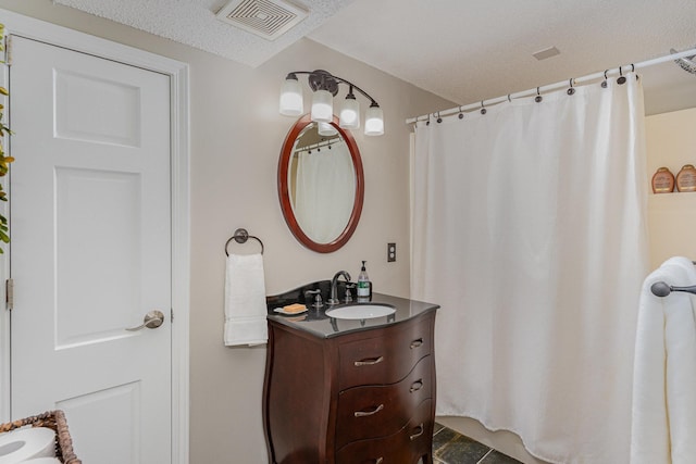 4078 153rd St W, Rosemount, MN 55068 - bathroom with vanity, a textured ceiling, and a shower with curtain