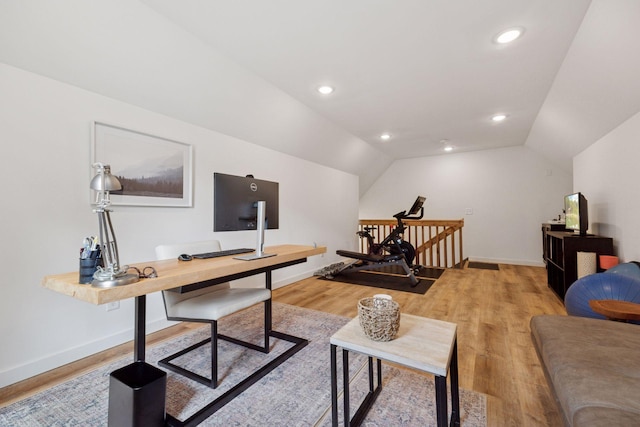 4968 40th St, Saint Louis Park, MN 55416 - office space featuring light wood-type flooring, vaulted ceiling, and recessed lighting