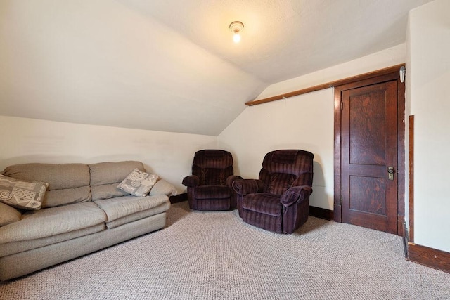 115 Spruce St W, Grey Eagle, MN 56336 - carpeted living area featuring lofted ceiling and baseboards