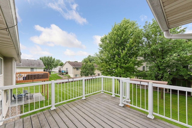 1040 Primrose Ln, Waconia, MN 55387 - wooden terrace featuring a yard and a residential view