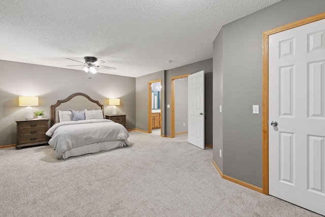 5425 Fawn Ct SE, Prior Lake, MN 55372 - bedroom with a textured ceiling, light carpet, ensuite bathroom, and a ceiling fan