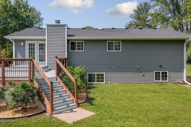 13912 80th St NE, Otsego, MN 55330 - back of property with a yard, a chimney, roof with shingles, and stairway