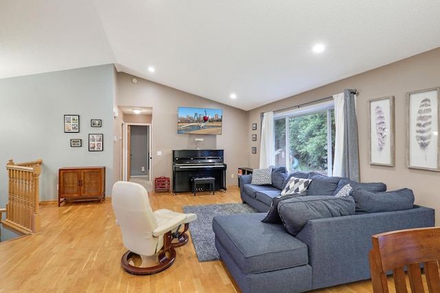 1310 Widgeon Way, Buffalo, MN 55313 - living area featuring vaulted ceiling, light wood-style floors, and recessed lighting
