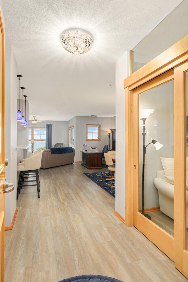 4100 Spring St Unit 310, Spring Park, MN 55384 - hall with wood finished floors, plenty of natural light, a chandelier, and a textured ceiling