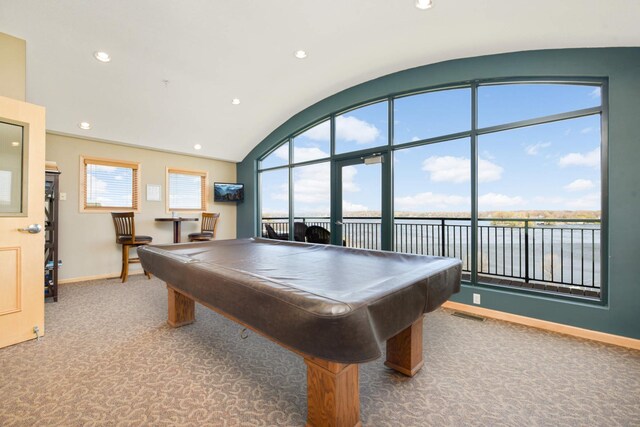 4100 Spring St Unit 310, Spring Park, MN 55384 - rec room with carpet floors, pool table, recessed lighting, and vaulted ceiling