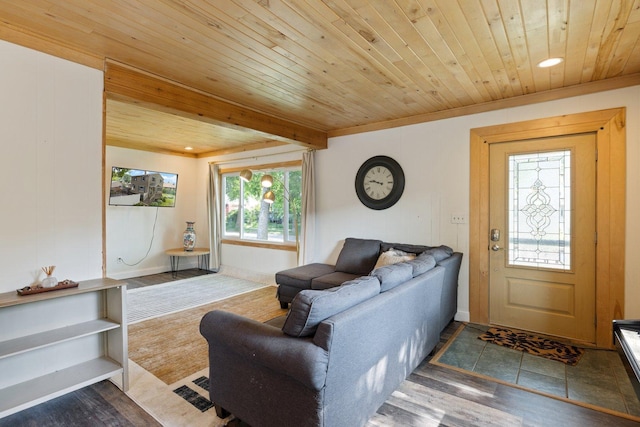 1412 11th St S, Virginia, MN 55792 - living room with wooden ceiling, recessed lighting, and wood finished floors