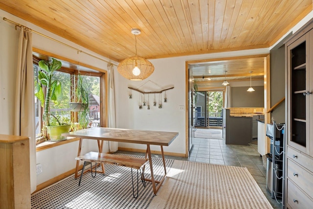 1412 11th St S, Virginia, MN 55792 - dining area with wooden ceiling, baseboards, tile patterned floors, and crown molding
