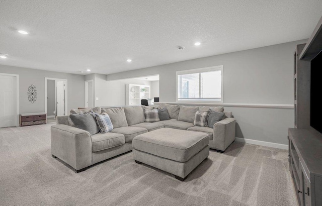 5201 Ramier Ave NE, Otsego, MN 55374 - living room with light colored carpet, recessed lighting, a textured ceiling, and baseboards