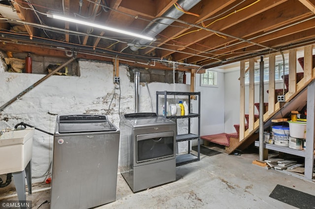 76 Western Ave N, Saint Paul, MN 55102 - below grade area featuring stairs and separate washer and dryer